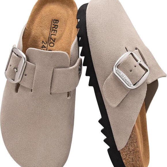 Suede Clogs for Women Leather Slip-On Mules Men Non Slip Sandals Adjustable Buck - Picture 1 of 6